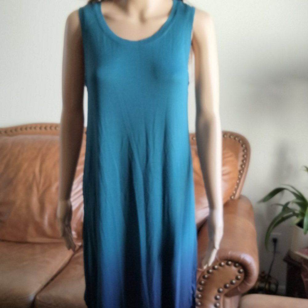 HEM & THREAD Ombre Tie Dye Hi Low Sheath Asymmetrical Hem Green Dress Size M